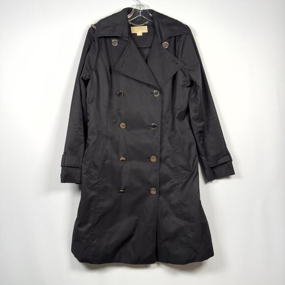 Michael Kors Black Double Breasted Formal Winter Rain Trench Coat Women's Size M - Picture 1 of 9